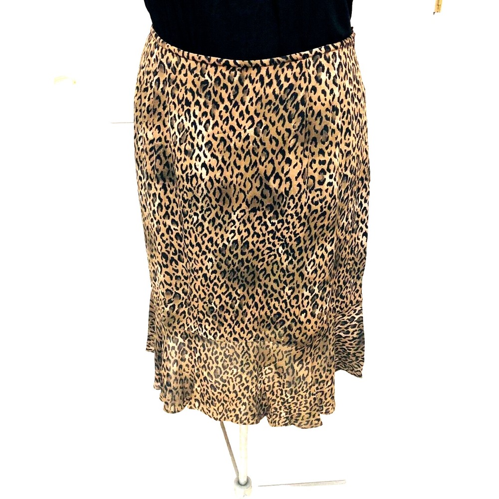 CHICO'S 3 Womens Y2K Animal Print Ruffle Zip Skirt Lined Rayon Flirty 16 L
